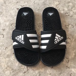 Black and white adidas sandals (worn once.)